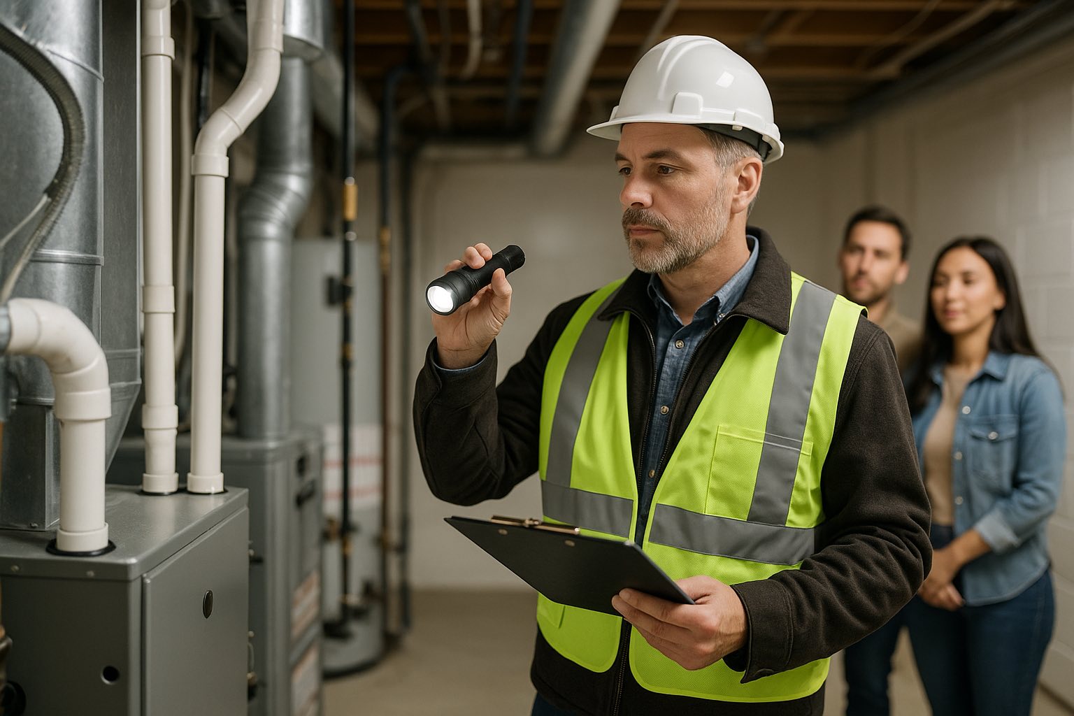 Home inspector checking the mechanical room of an Ottawa house