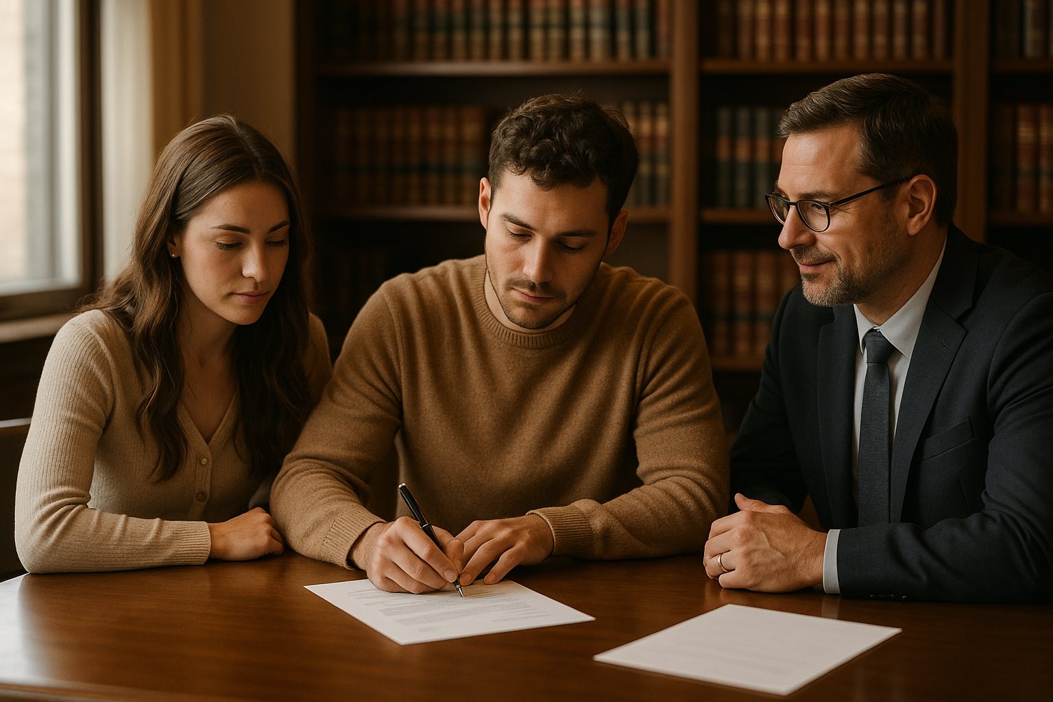 Ottawa homebuyers signing closing documents with their real estate lawyer