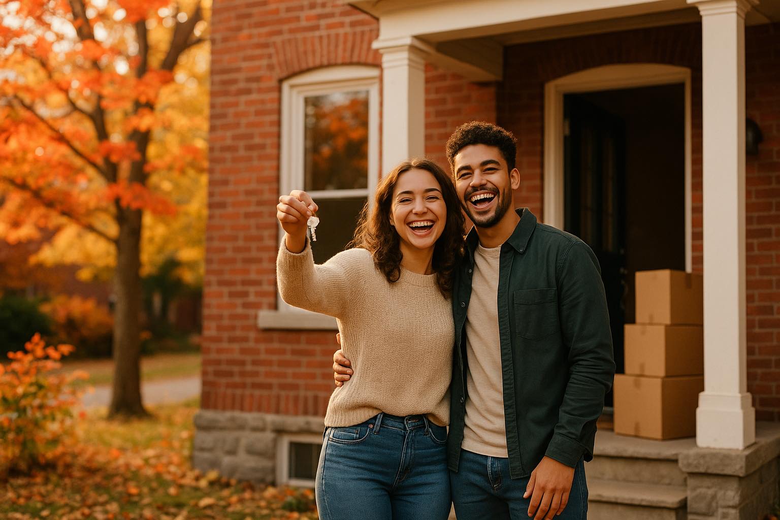 First-time buyers holding the keys to their new Ottawa home on possession day