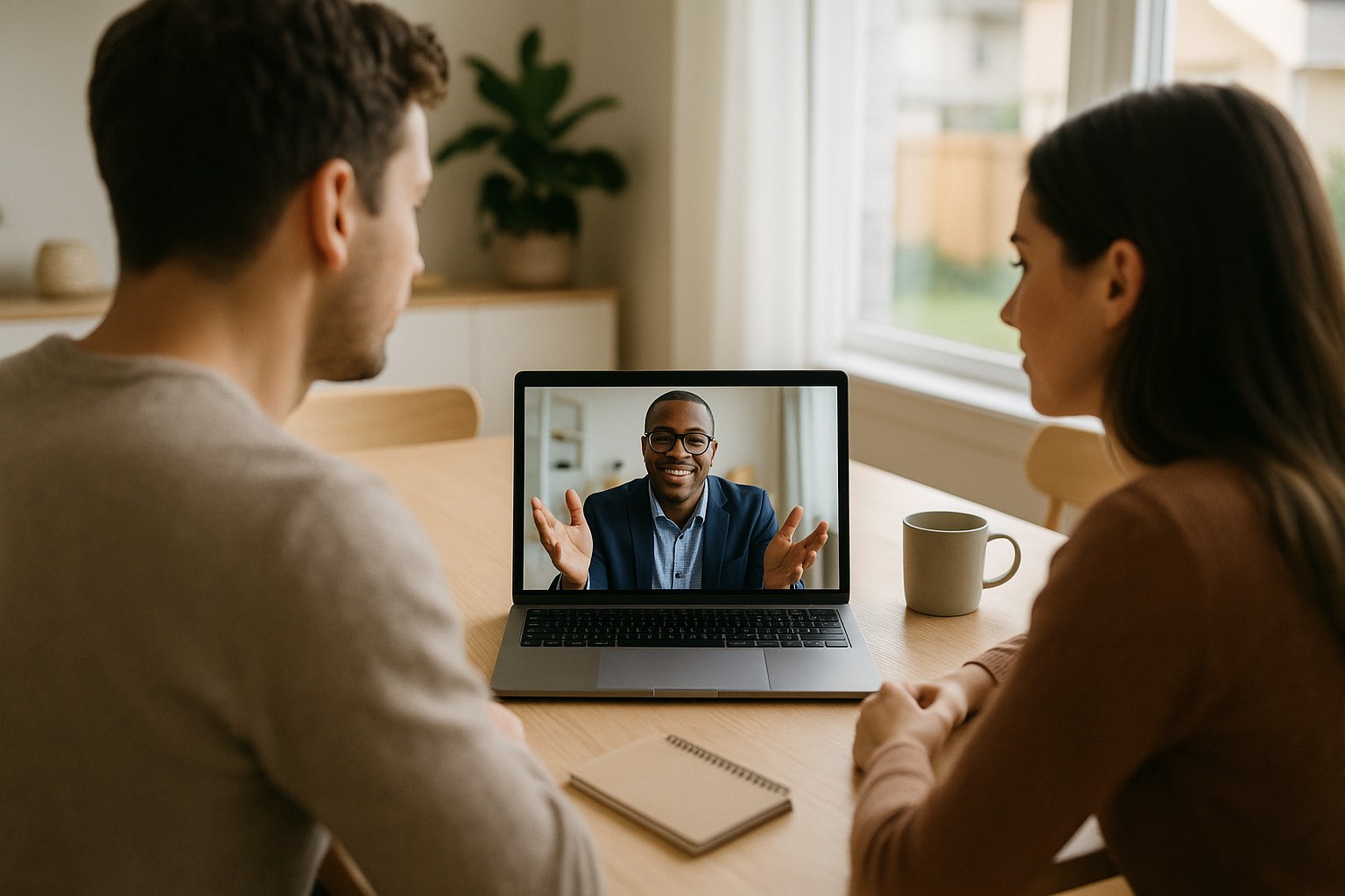 Ottawa first-time buyers meeting their mortgage broker on a video call